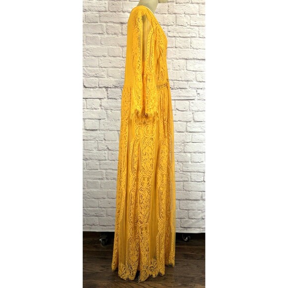 Womens Boho Maxi Floral Lace Boho Party Dress V Neck Flowy Long‎ Yellow Size 20 - Picture 9 of 16